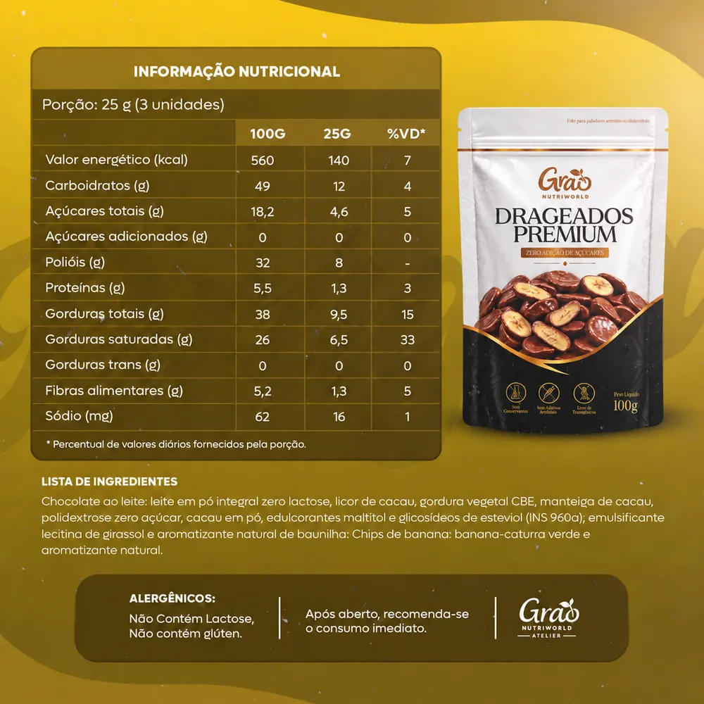 Informação nutricional e ingredientes do produto