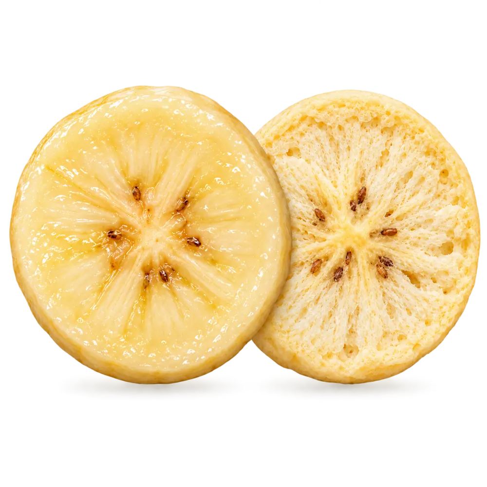 Comparação: banana fresca e banana liofilizada